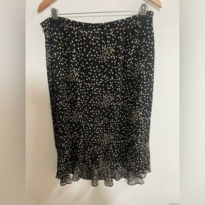 Vintage Talbots Silk Skirt Womens 14 Black Tan  Midi Polka Dot Sheer